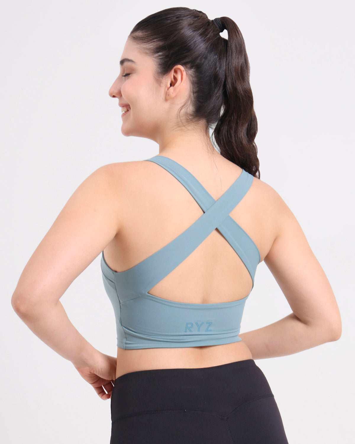 Core Padded Cross Back Crop Top | Original Softretch® | In-built Sports bra | Yoga Top (A)