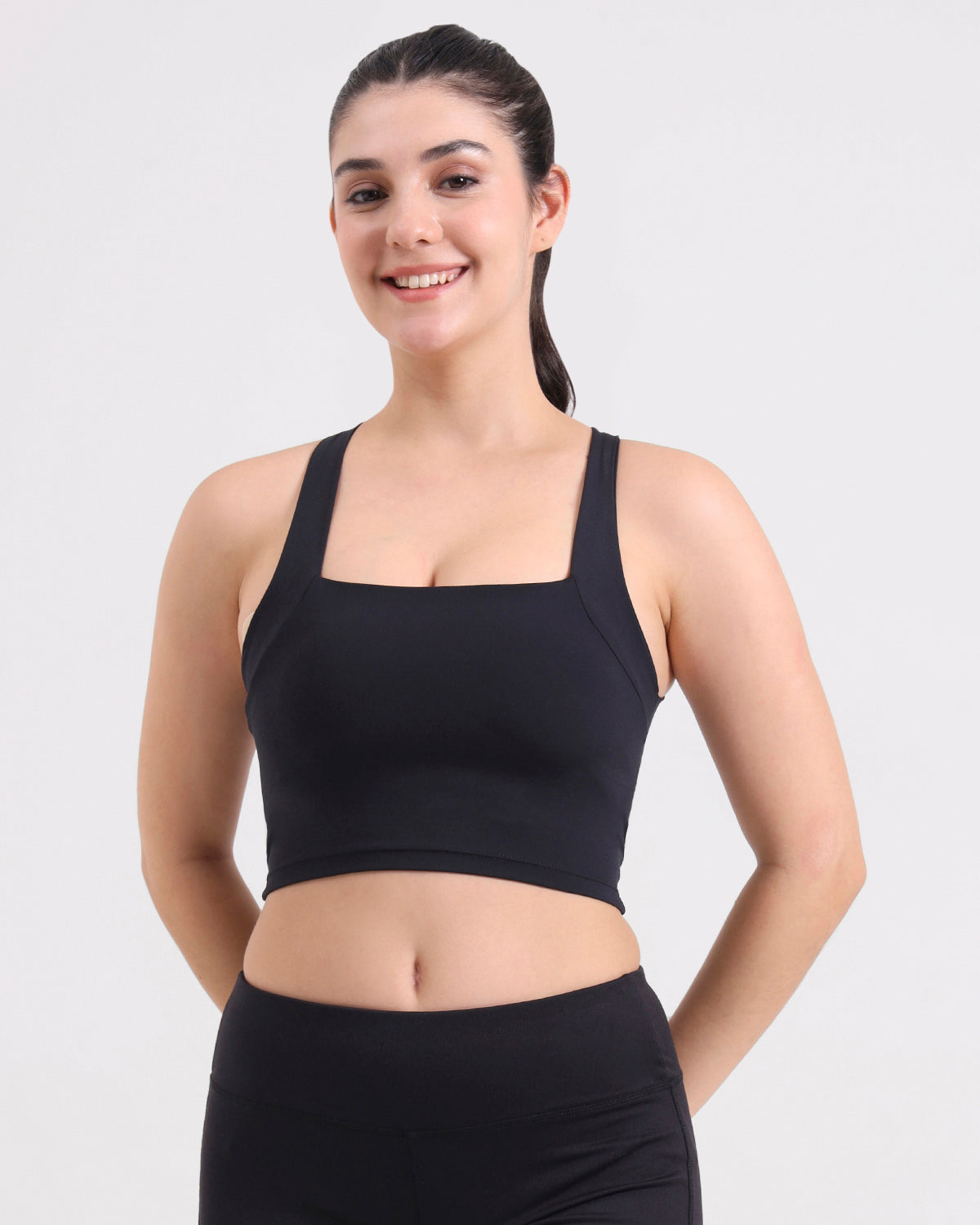 Core Padded Cross Back Crop Top | Original Softretch® | In-built Sports bra | Yoga Top (B)