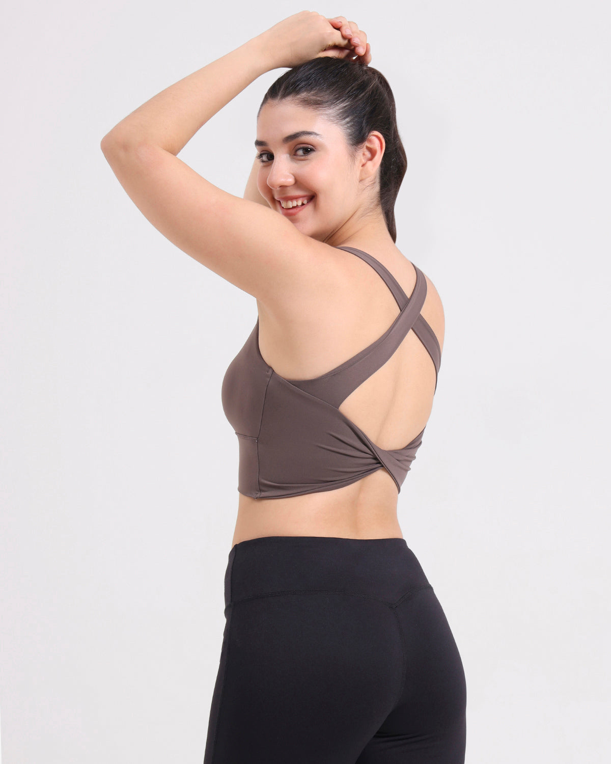 Core Padded Knot Blot Cross Back Crop Top | Original Softretch® | In-built Sports bra | Yoga Top (BR)