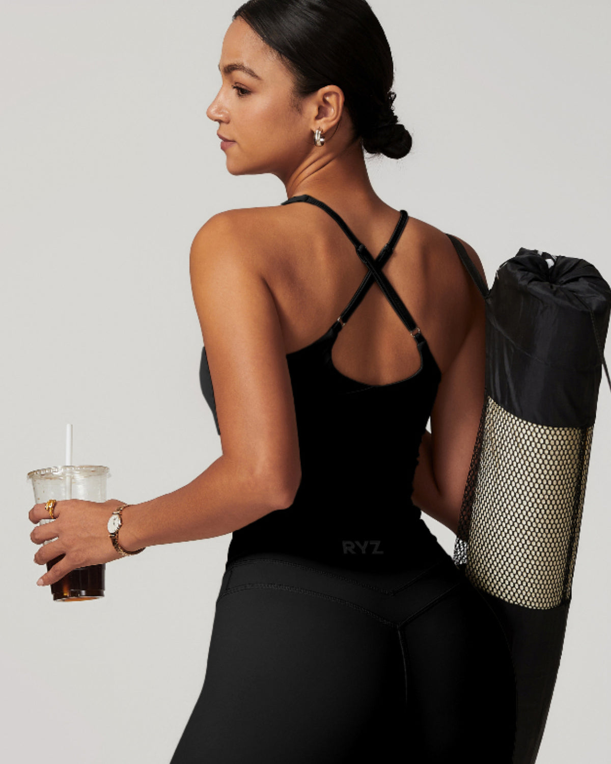 Core Sculpt Fit Tank | Adjustable Cross-Back | Removable Pads | Softretch® (Black)