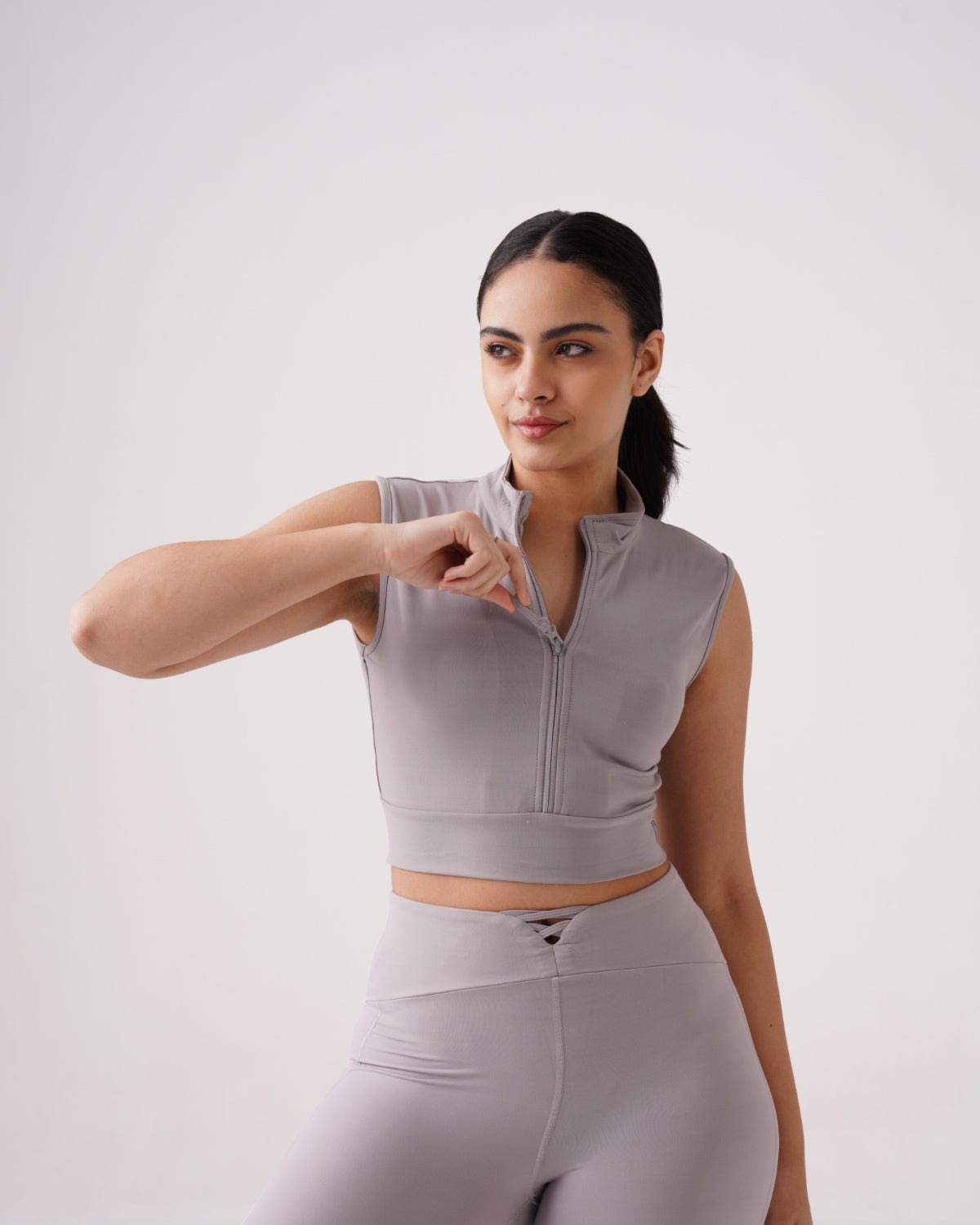 Core Front Zip High-Neck Crop Top (N) | Original Softretch®