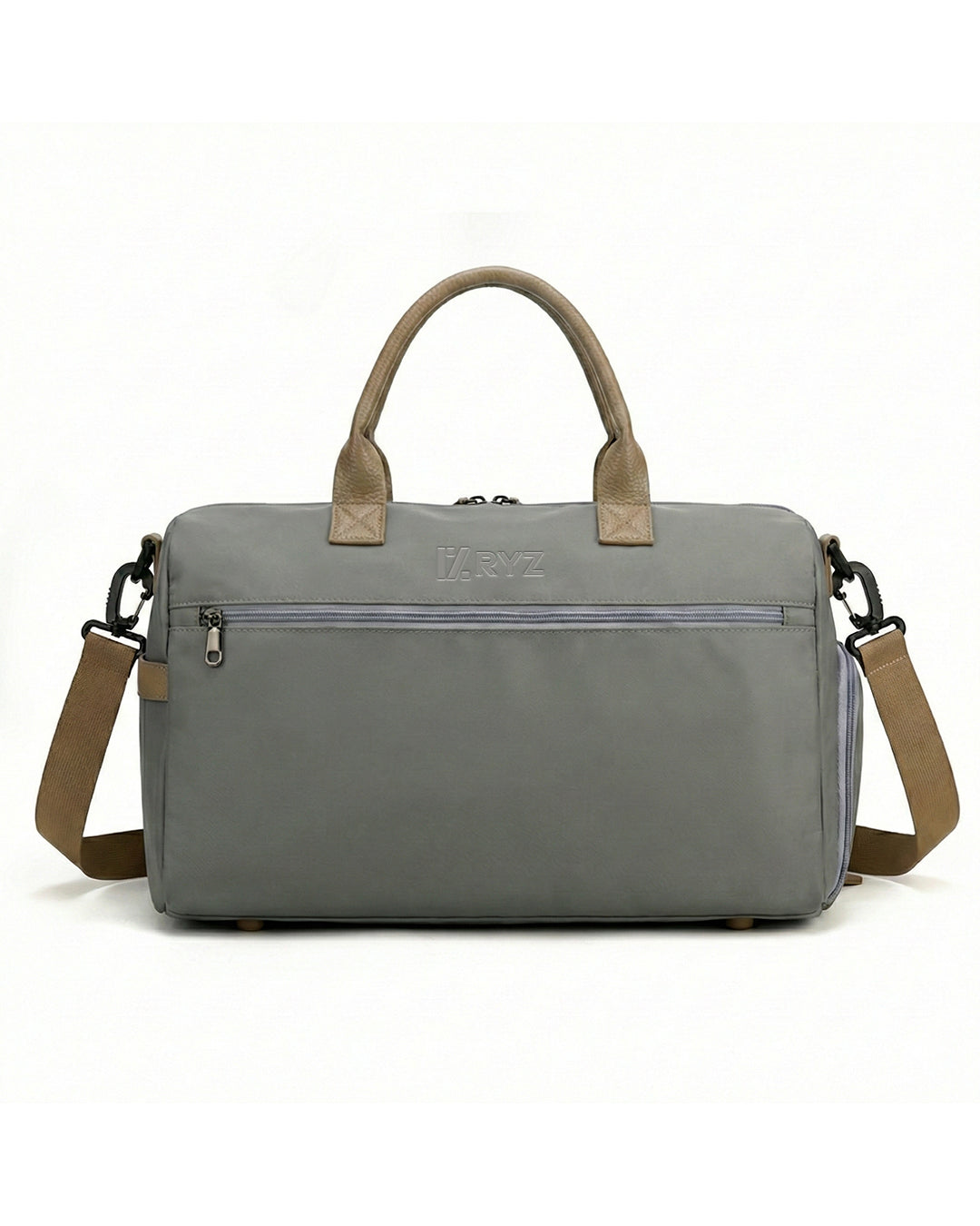 RYZ Active Carry-All Bag – Leather Series | Premium Gym Bag | Luxury Travel Duffle (Grey)