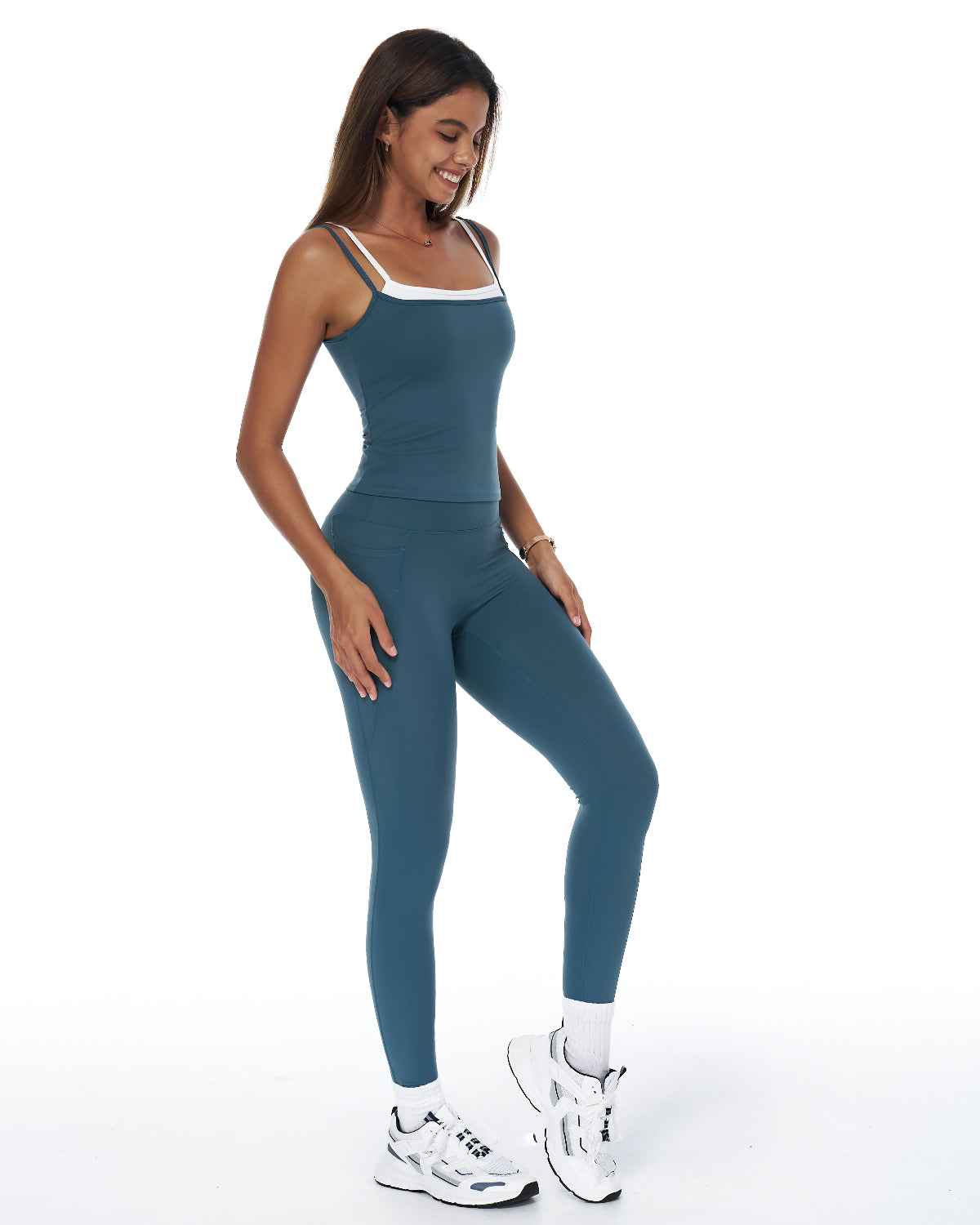 Signature Sculpt Active Set | Padded Tank + High-Waist Pocket Leggings | No Front Seam | Softretch® (Teal)