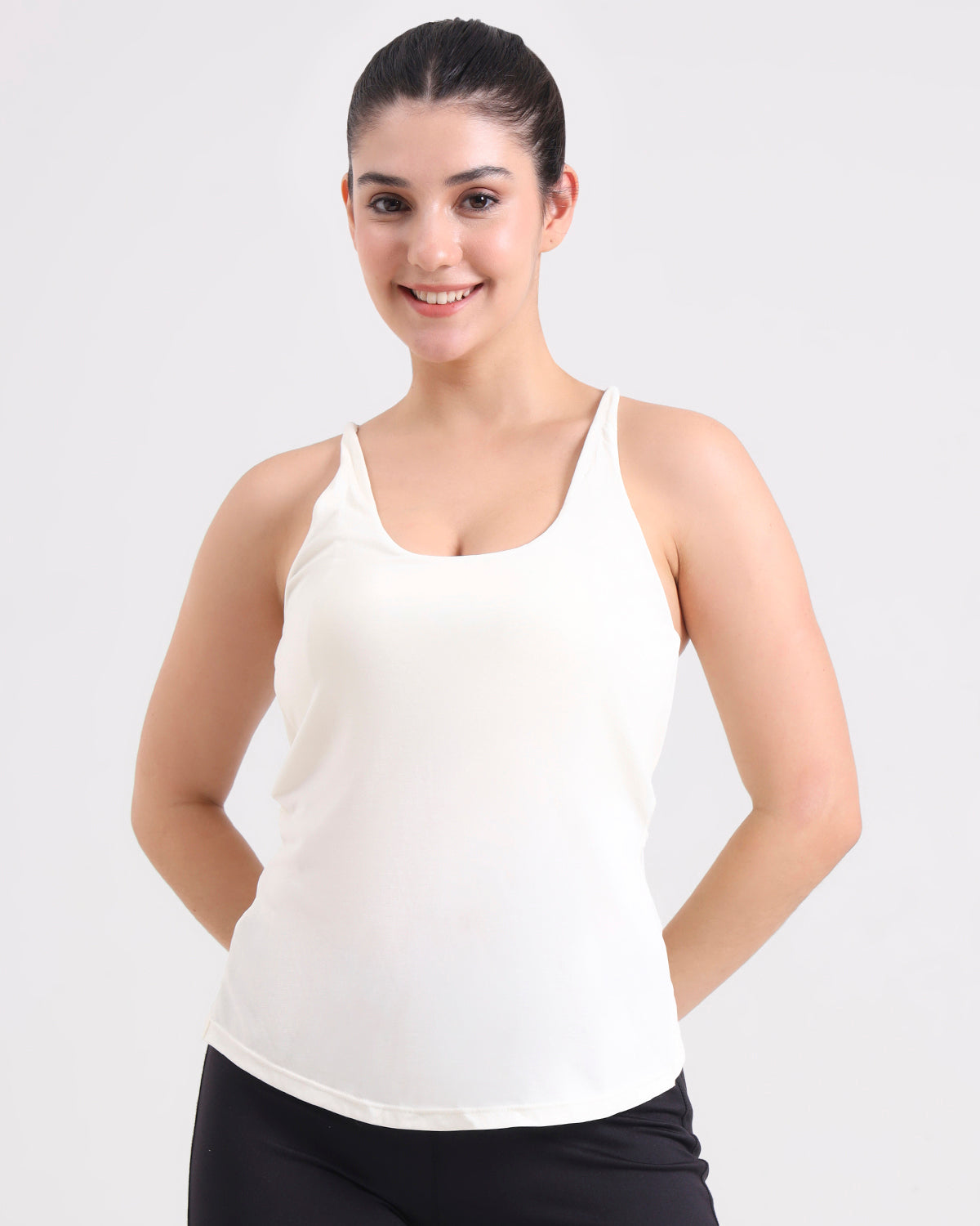 Original Swoosh Padded Cross-back Knot Blot Wrap Tank | Softretch® | In-built Sports bra | Yoga Top (I)