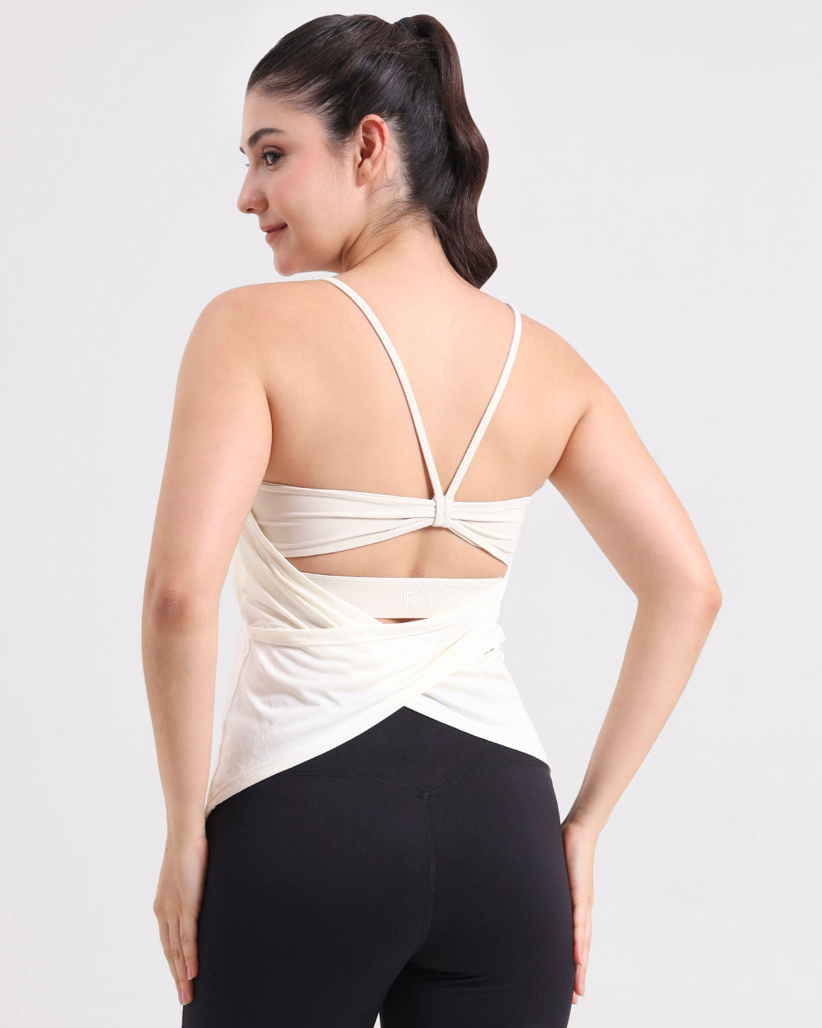 Original Swoosh Padded Cross-back Knot Blot Wrap Tank | Softretch® | In-built Sports bra | Yoga Top (I)