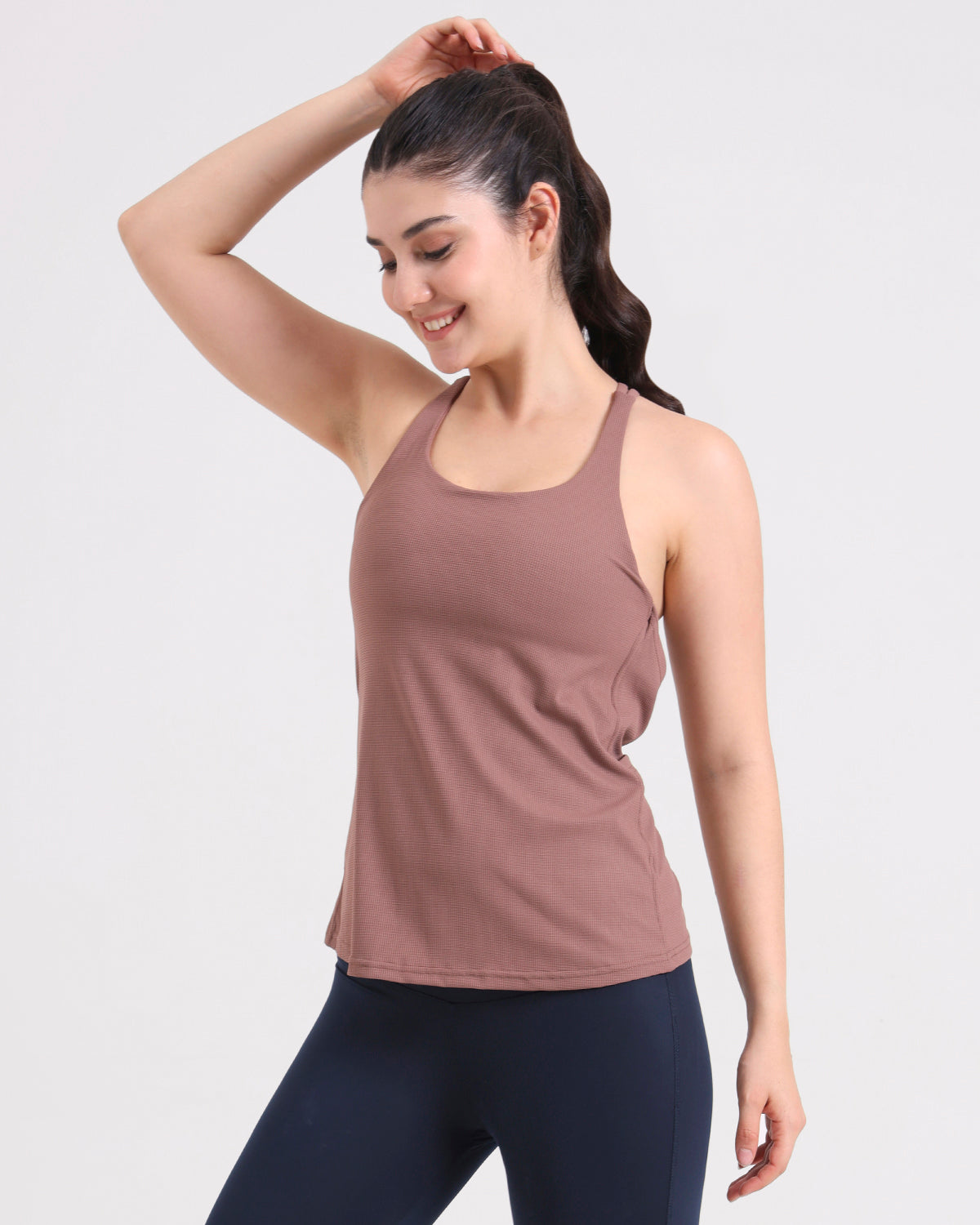 Swoosh Support Padded Cross-back Wrap Tank | In-built Sports bra | Original Softretch® |Yoga Top (BR)