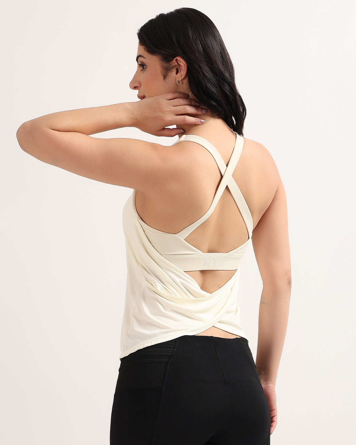 Swoosh Padded Cross-back Wrap Tank | Original Softretch® | In-built Sports bra | Yoga Top (I)