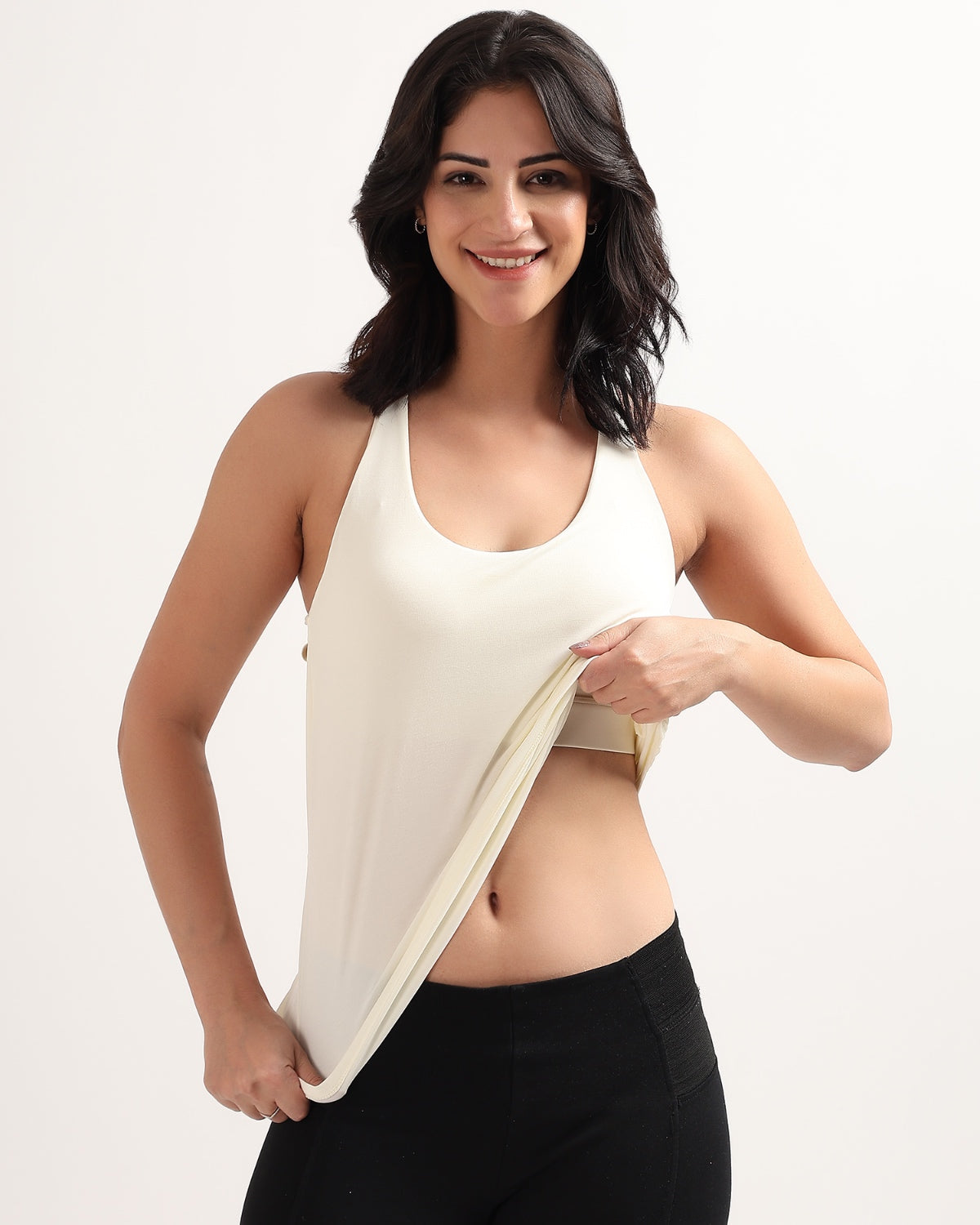 Swoosh Padded Cross-back Wrap Tank | Original Softretch® | In-built Sports bra | Yoga Top (I)
