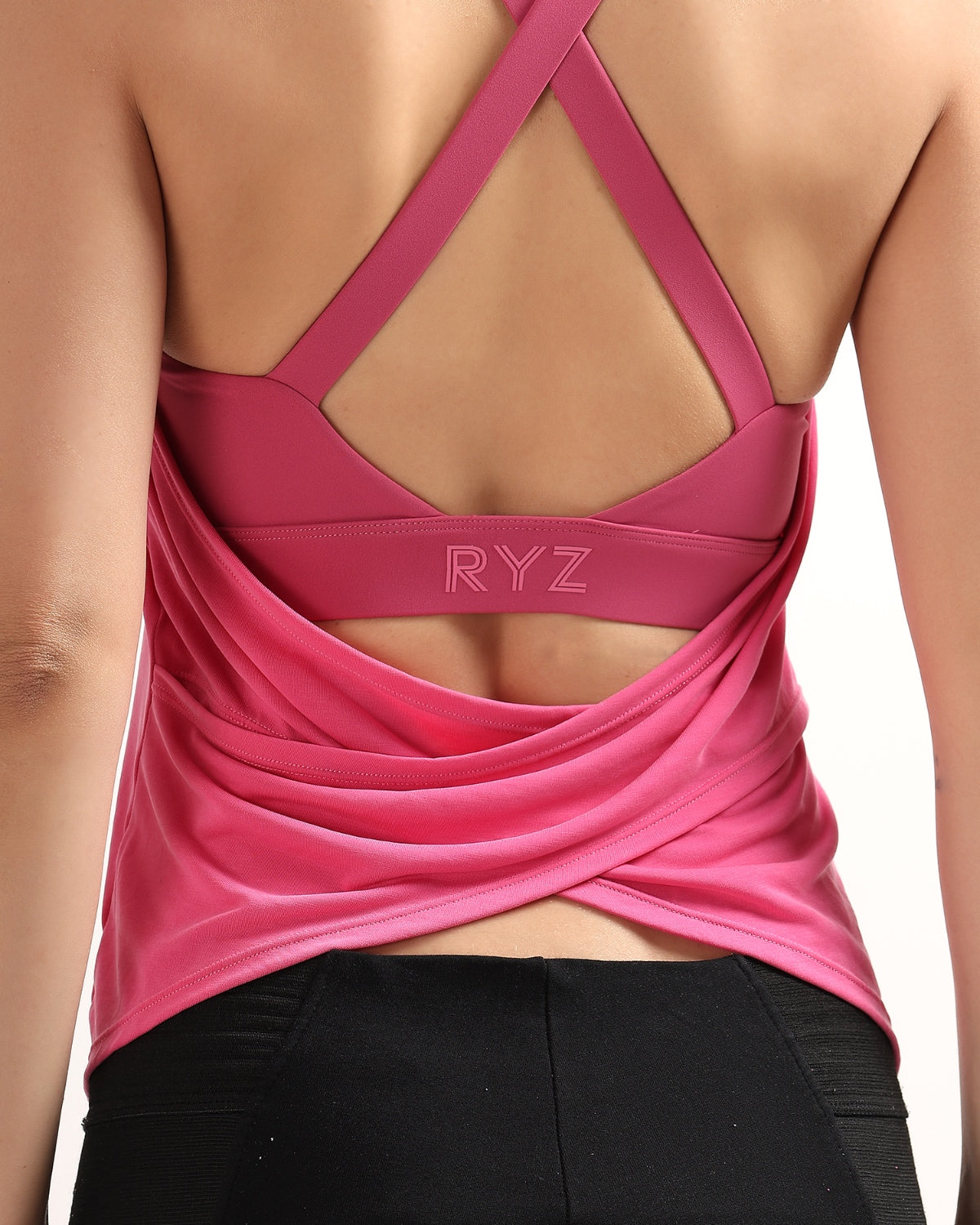 Swoosh Padded Cross-back Wrap Tank | Original Softretch® | In-built Sports bra | Yoga Top (P)
