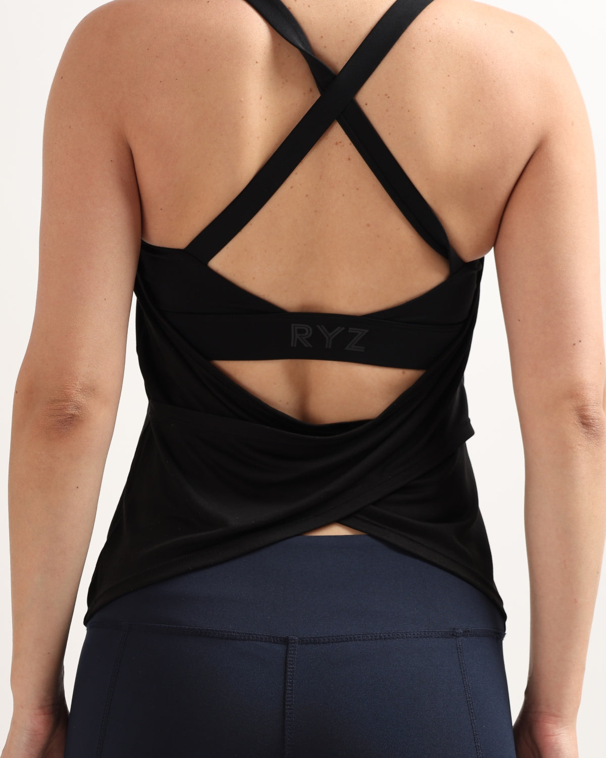 Swoosh Padded Cross-back Wrap Tank | Original Softretch® | In-built Sports bra | Yoga Top (B)