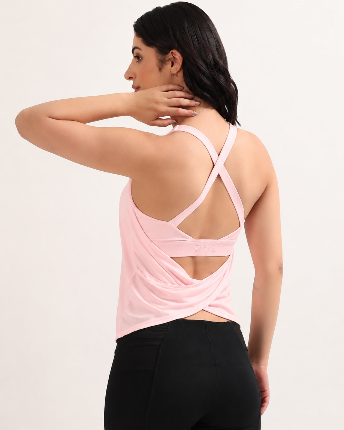 RYZ Swoosh Padded Cross-back Wrap Tank in Blush Pink
