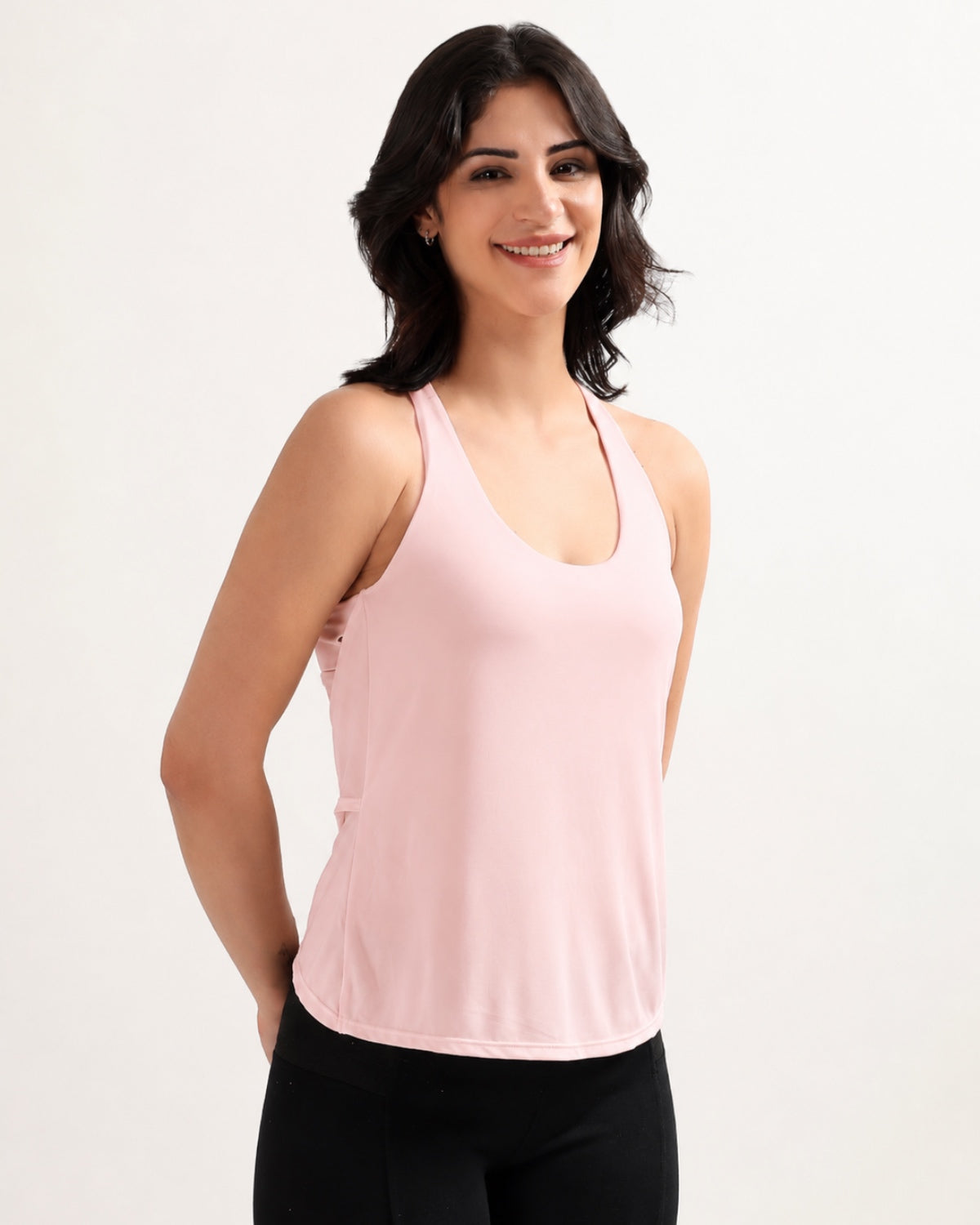 RYZ Swoosh Padded Cross-back Wrap Tank in Blush Pink