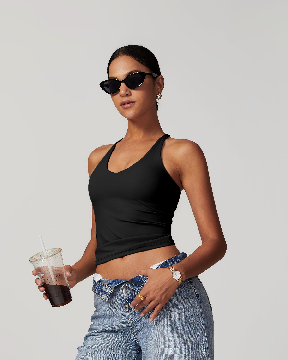 Core Sculpt Fit Tank | Adjustable Cross-Back | Removable Pads | Softretch® (Black)