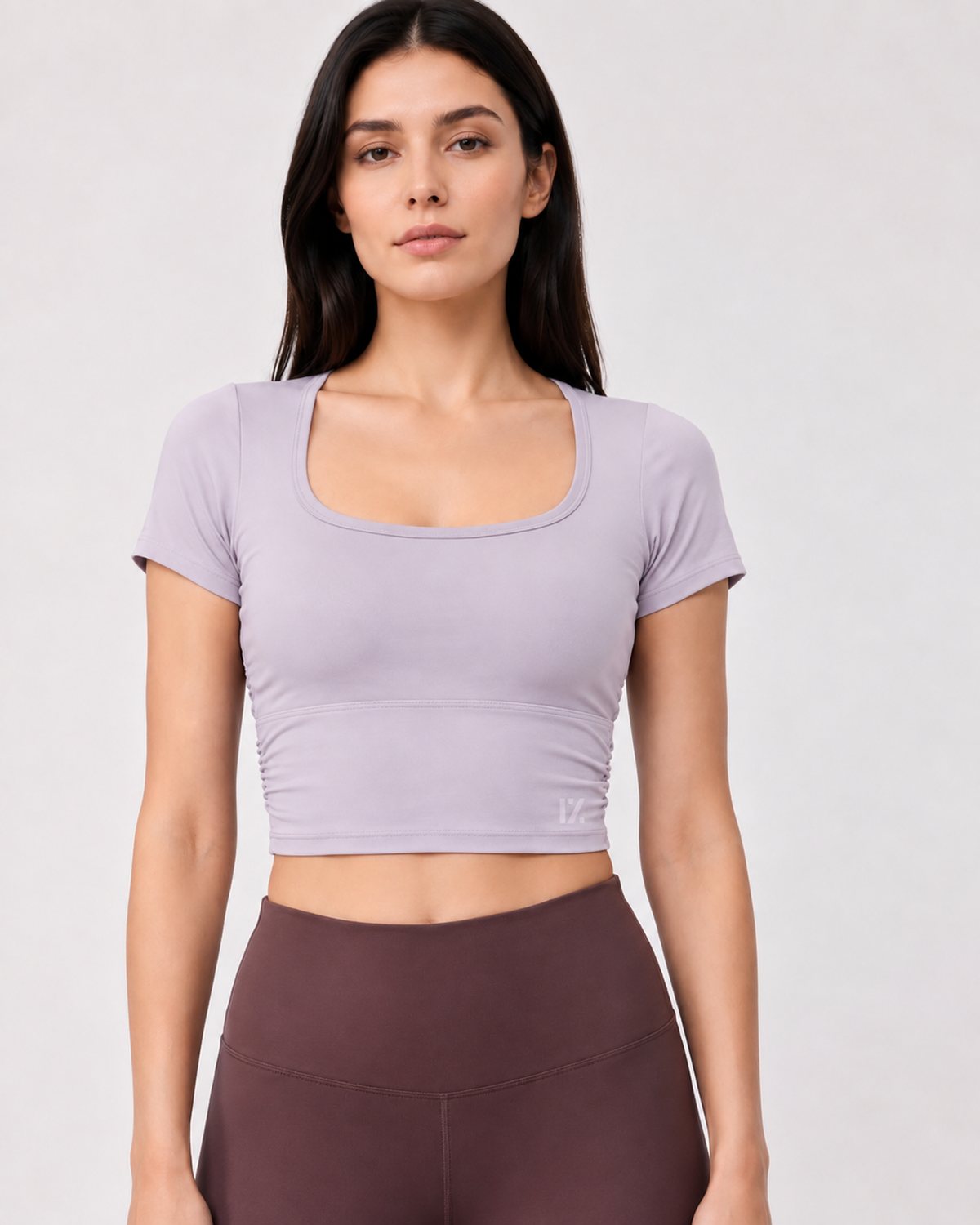 RYZ Enhance Mesh Fusion Top in Lavender, front view