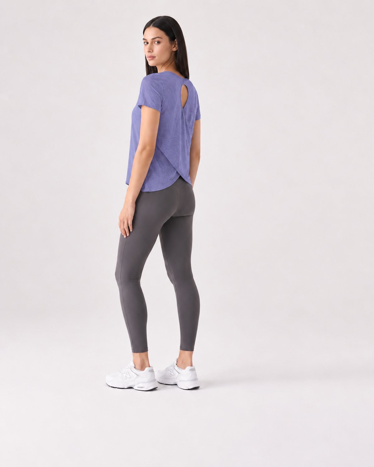 RYZ Softretch Cross-Flow Breeze Tee in Purple, full-length back view