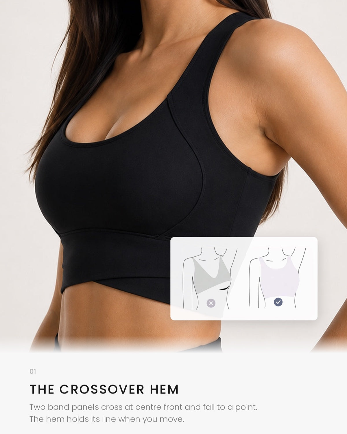 Sculpt Cross-Hem Support Bra Top (Black)