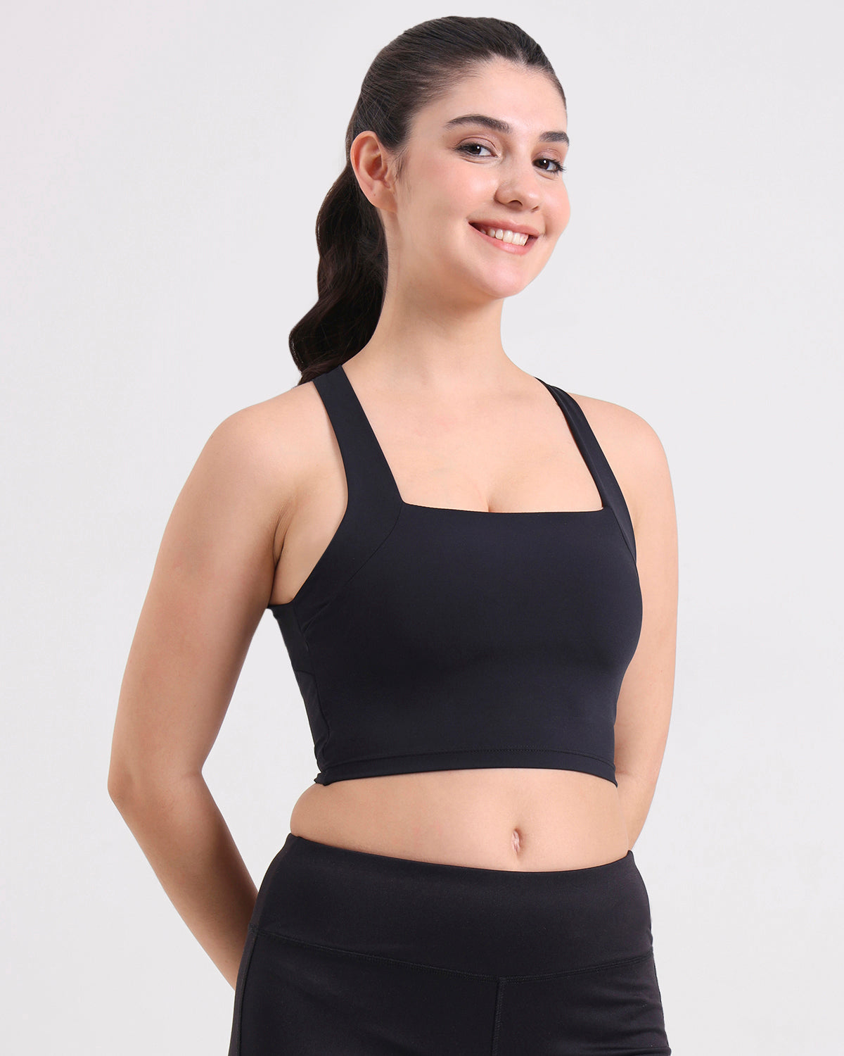 Core Padded Cross Back Crop Top | Original Softretch® | In-built Sports bra | Yoga Top (B)