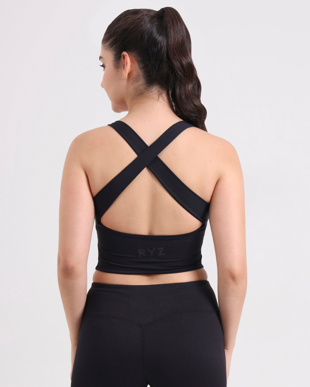 Core Padded Cross Back Crop Top | Original Softretch® | In-built Sports bra | Yoga Top (B)