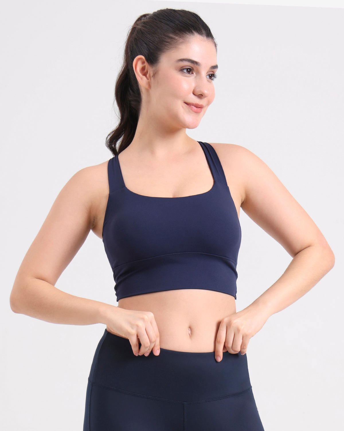 Core Padded Knot Blot Cross Back Crop Top | Original Softretch®| In-built Sports bra | Yoga Top (NV)