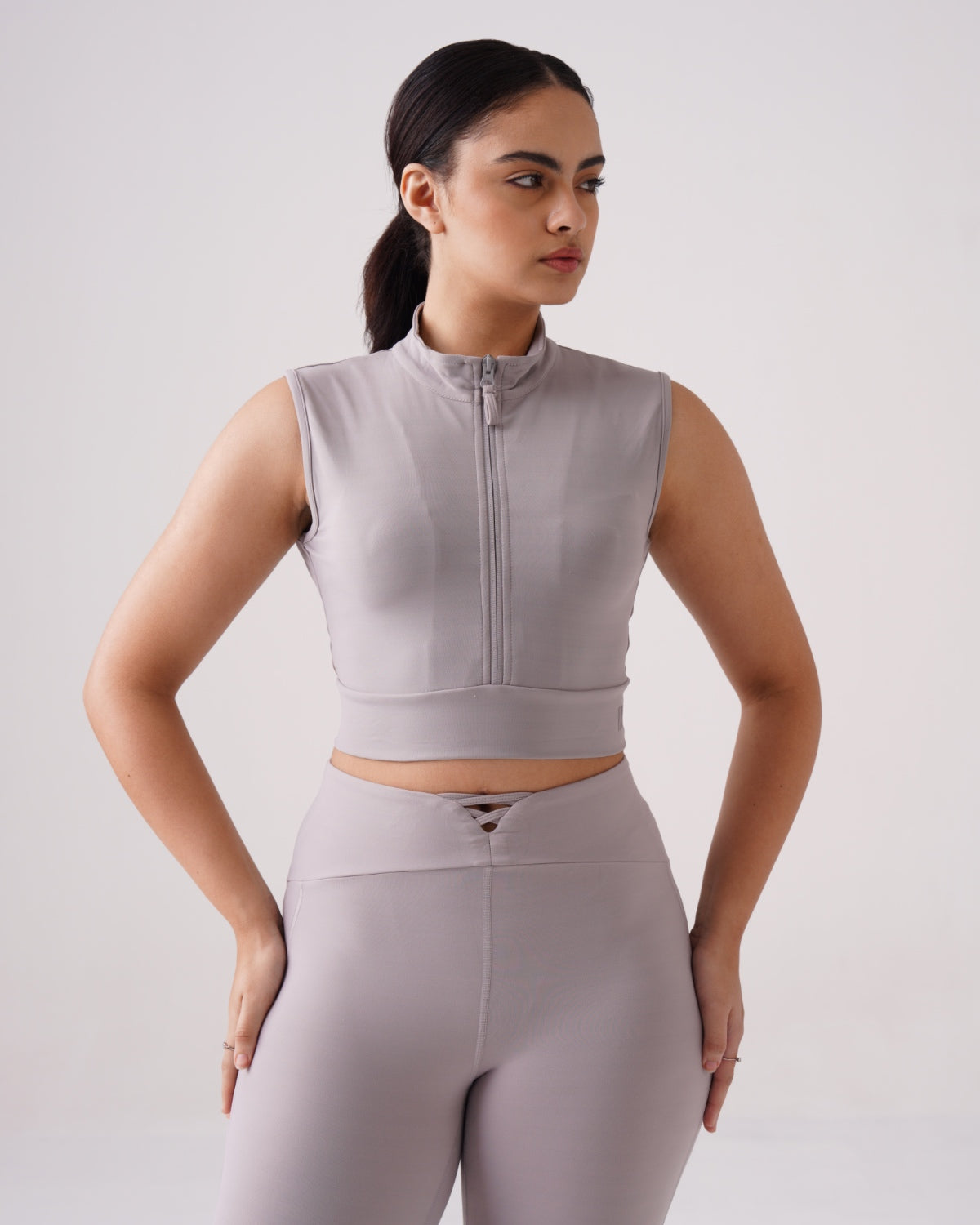 Core Front Zip High-Neck Crop Top (N) | Original Softretch®