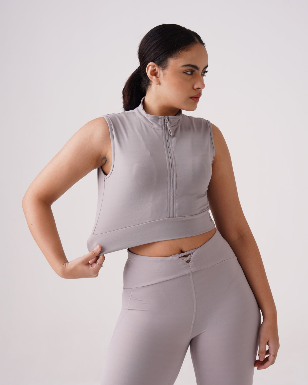 Core Front Zip High-Neck Crop Top (N) | Original Softretch®