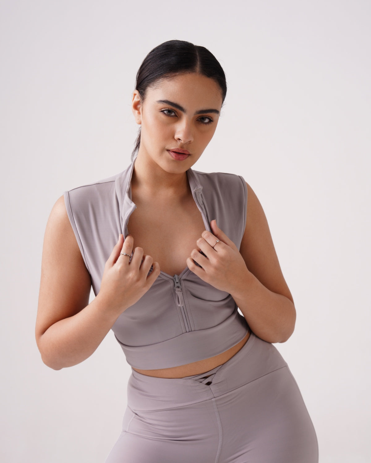 Core Front Zip High-Neck Crop Top (N) | Original Softretch®