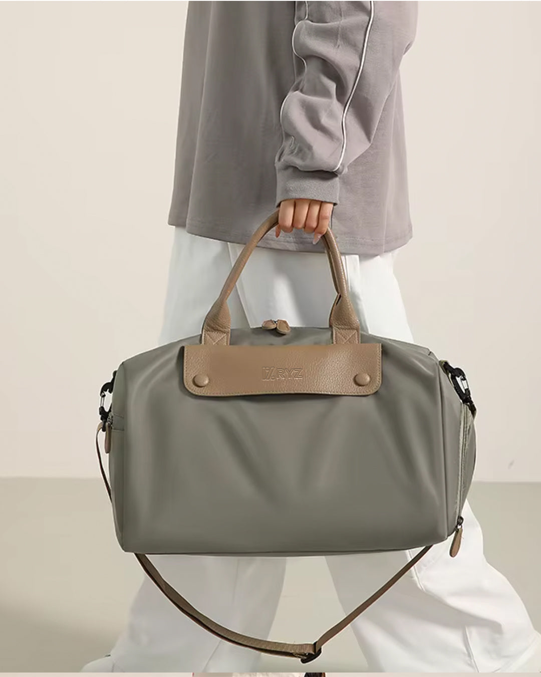 RYZ Active Carry-All Bag – Leather Series | Premium Gym Bag | Luxury Travel Duffle (Grey)