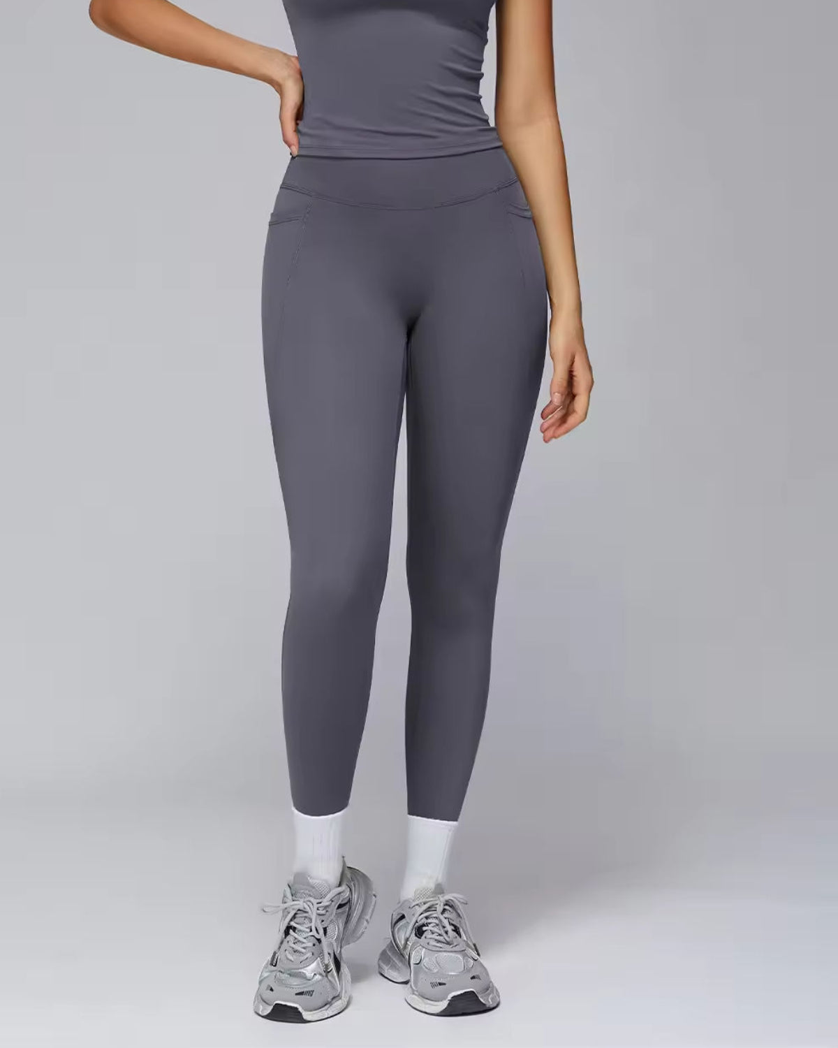 Signature Sculpt Active Set | Padded Tank + High-Waist Pocket Leggings | No Front Seam | Softretch® (Slate Grey)