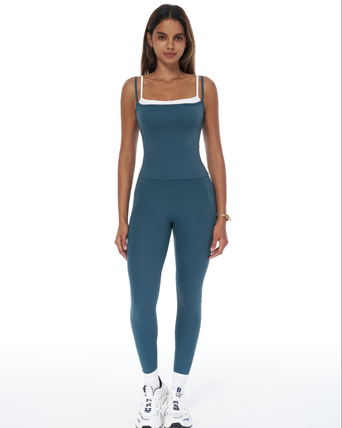 Signature Sculpt Active Set | Padded Tank + High-Waist Pocket Leggings | No Front Seam | Softretch® (Teal)