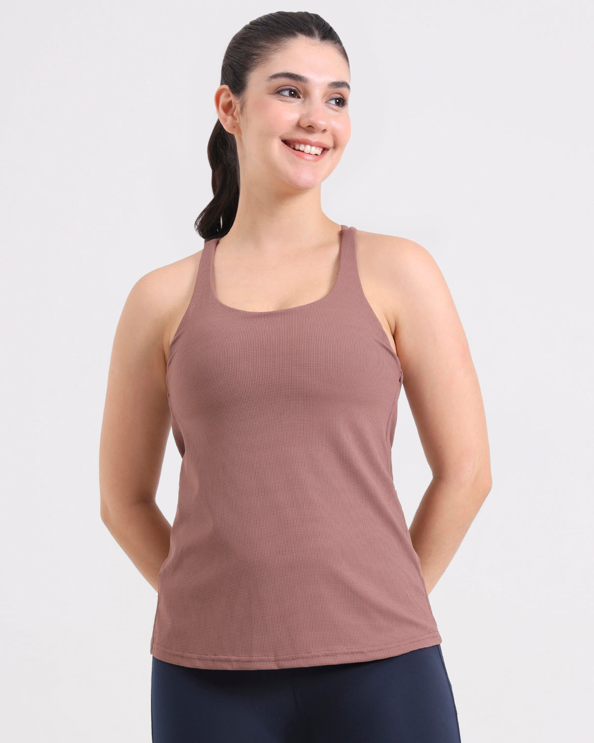 Swoosh Support Padded Cross-back Wrap Tank | In-built Sports bra | Original Softretch® |Yoga Top (BR)