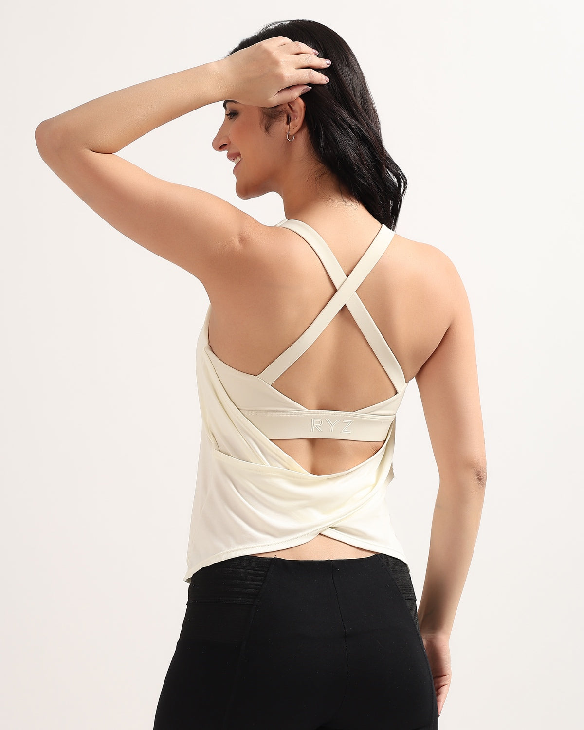 Swoosh Padded Cross-back Wrap Tank | Original Softretch® | In-built Sports bra | Yoga Top (I)