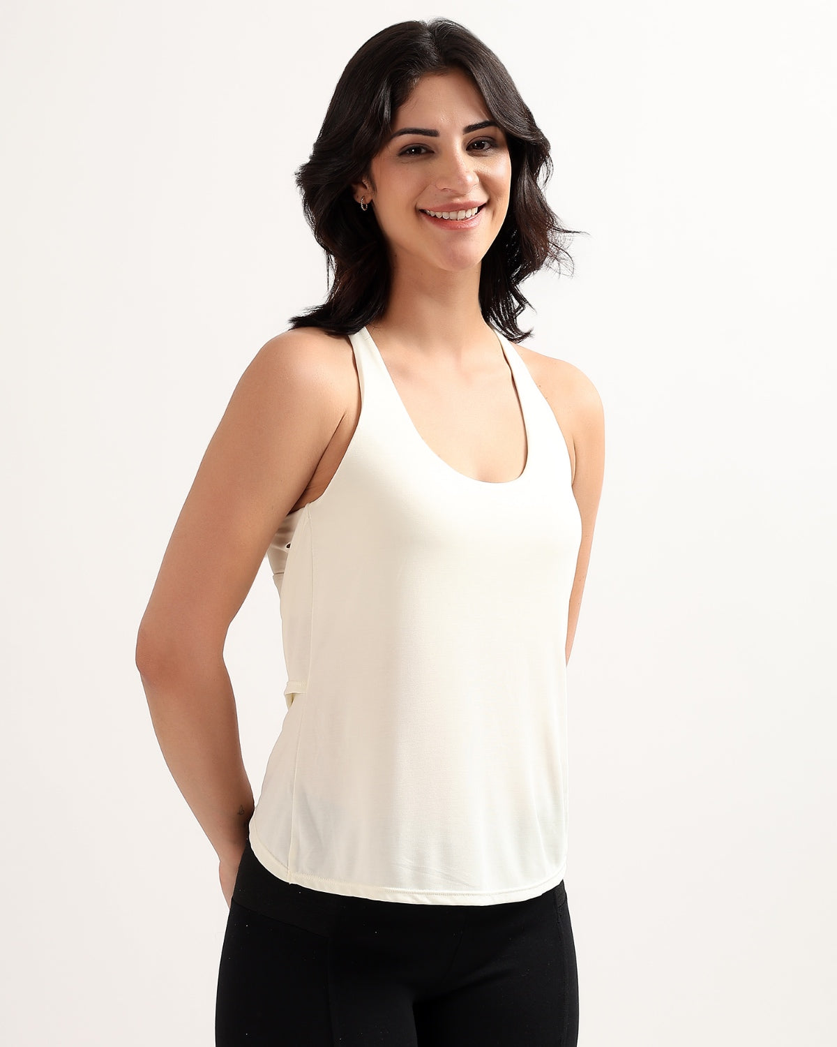 Swoosh Padded Cross-back Wrap Tank | Original Softretch® | In-built Sports bra | Yoga Top (I)