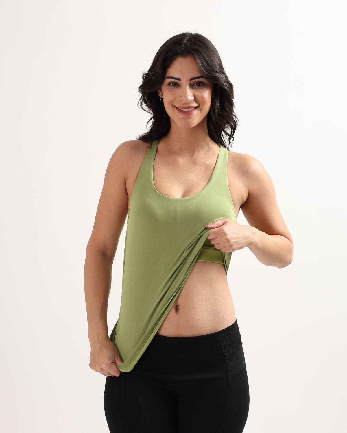 Swoosh Padded Cross-back Wrap Tank | Original Softretch® | In-built Sports bra | Yoga Top (GN)