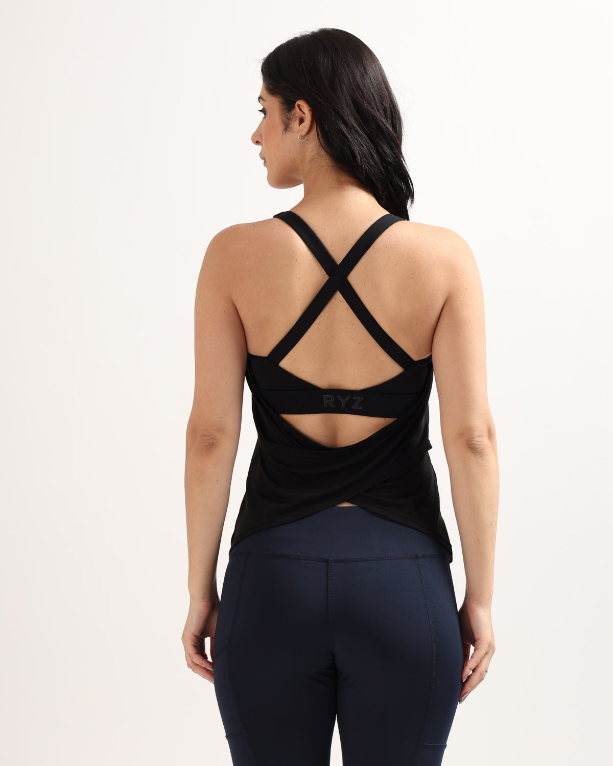 Swoosh Padded Cross-back Wrap Tank | Original Softretch® | In-built Sports bra | Yoga Top (B)