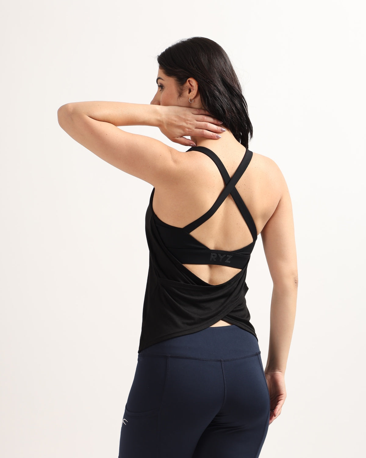 Swoosh Padded Cross-back Wrap Tank | Original Softretch® | In-built Sports bra | Yoga Top (B)