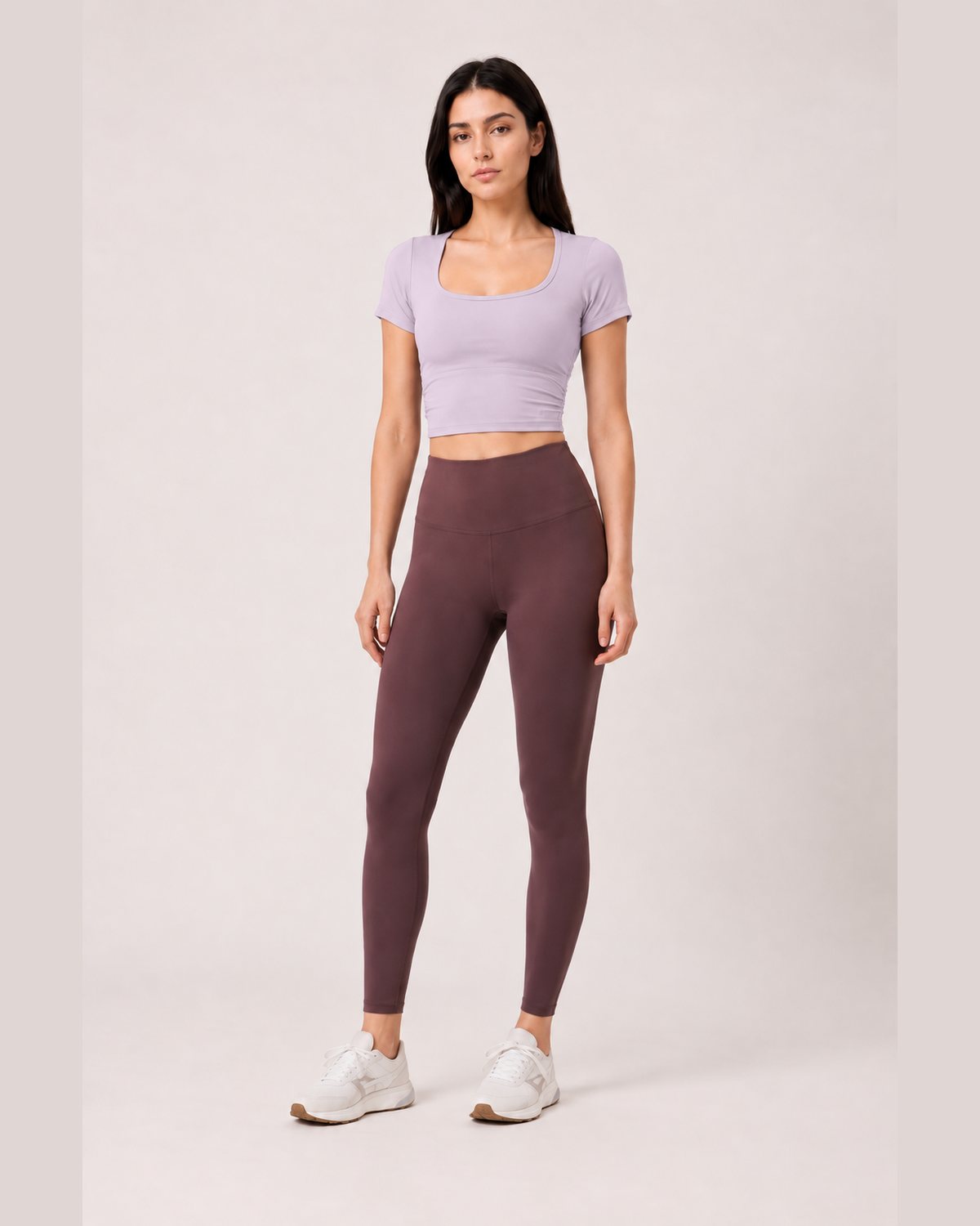 RYZ Enhance Mesh Fusion Top in Lavender, full-length front view
