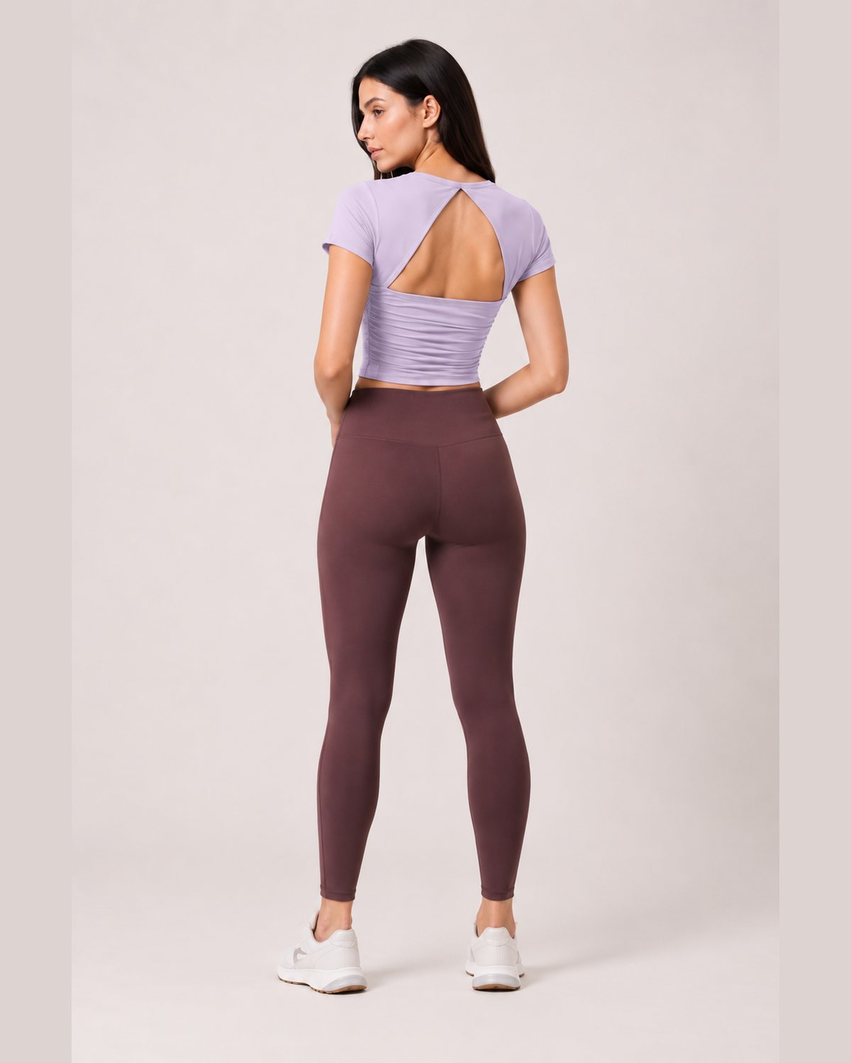 RYZ Enhance Mesh Fusion Top in Lavender, full-length back view