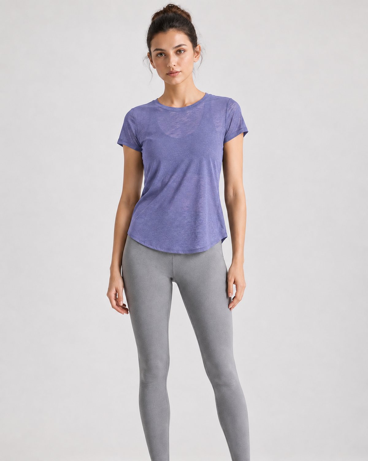 RYZ Softretch Cross-Flow Breeze Tee in Purple, full-length front view
