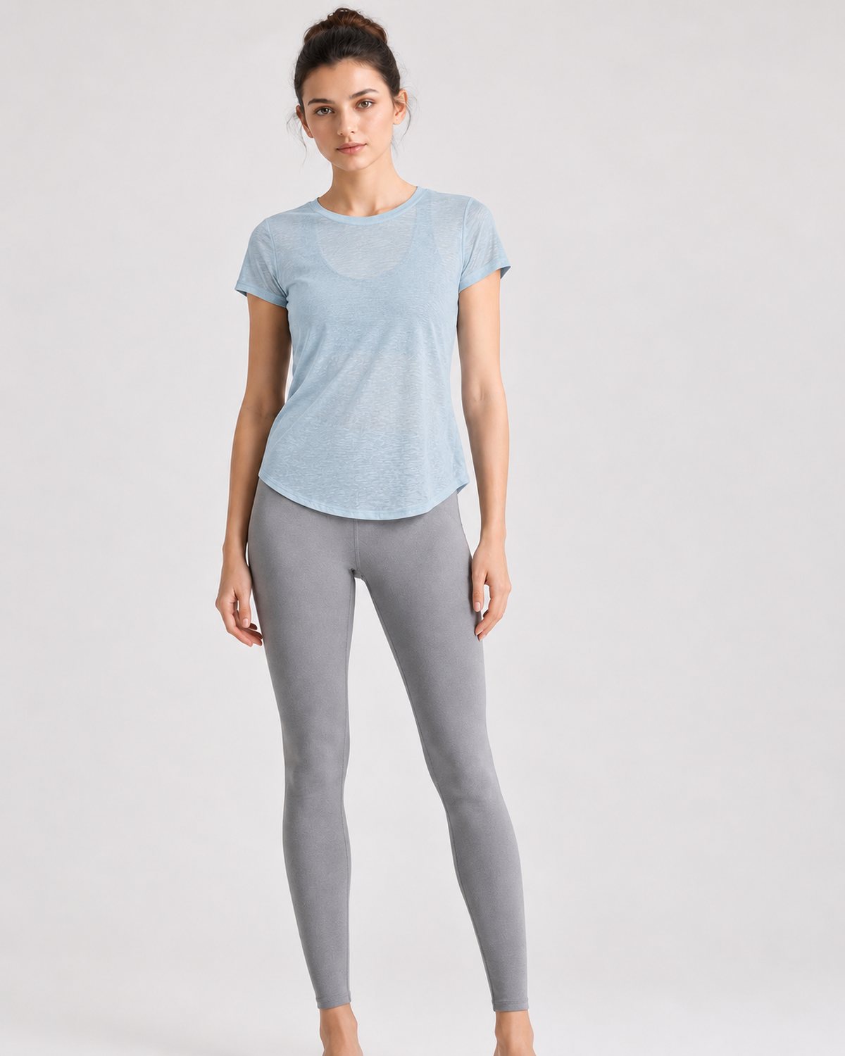 RYZ Softretch Cross-Flow Breeze Tee in Sky Blue, full-length front view