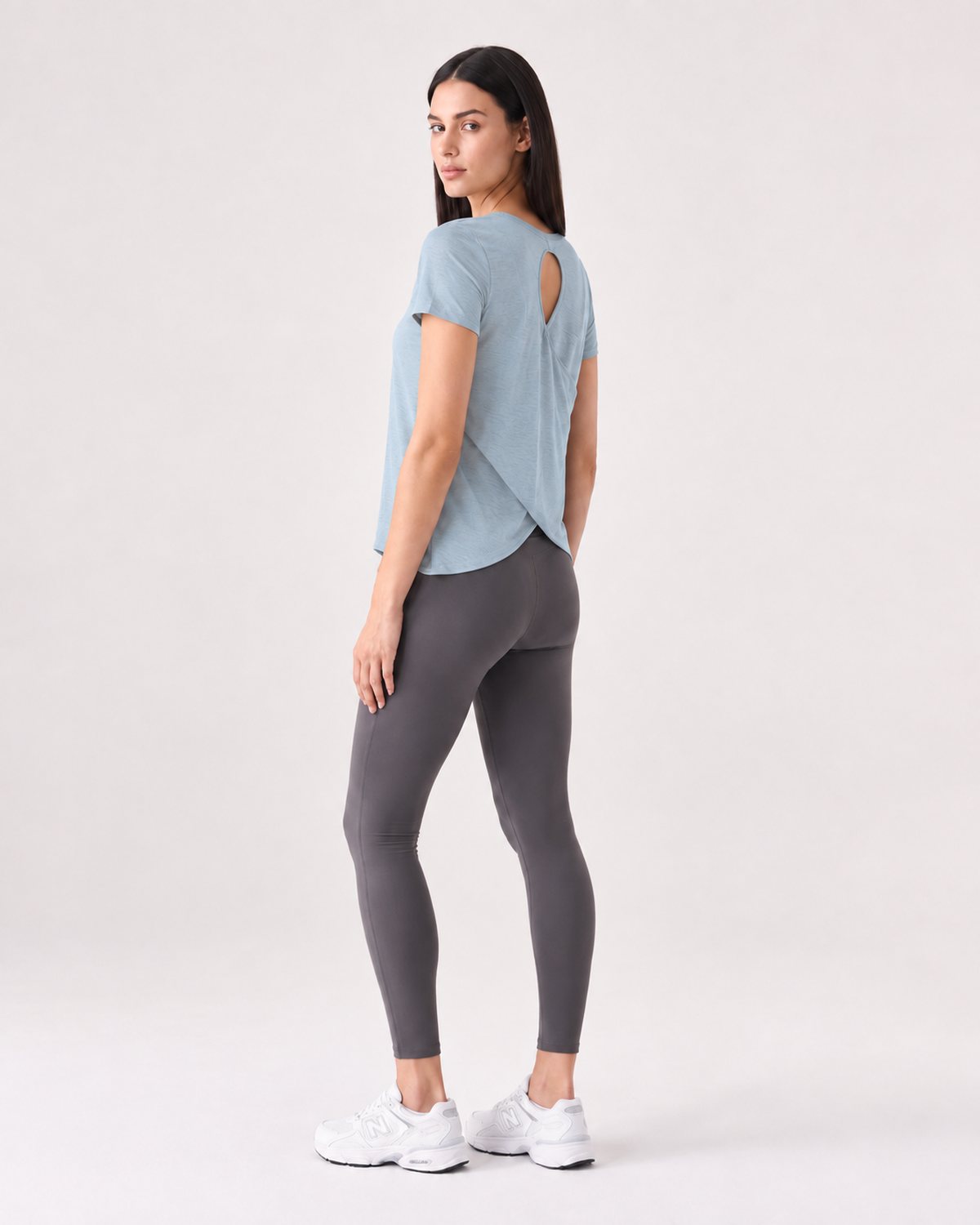RYZ Softretch Cross-Flow Breeze Tee in Sky Blue, full-length back view