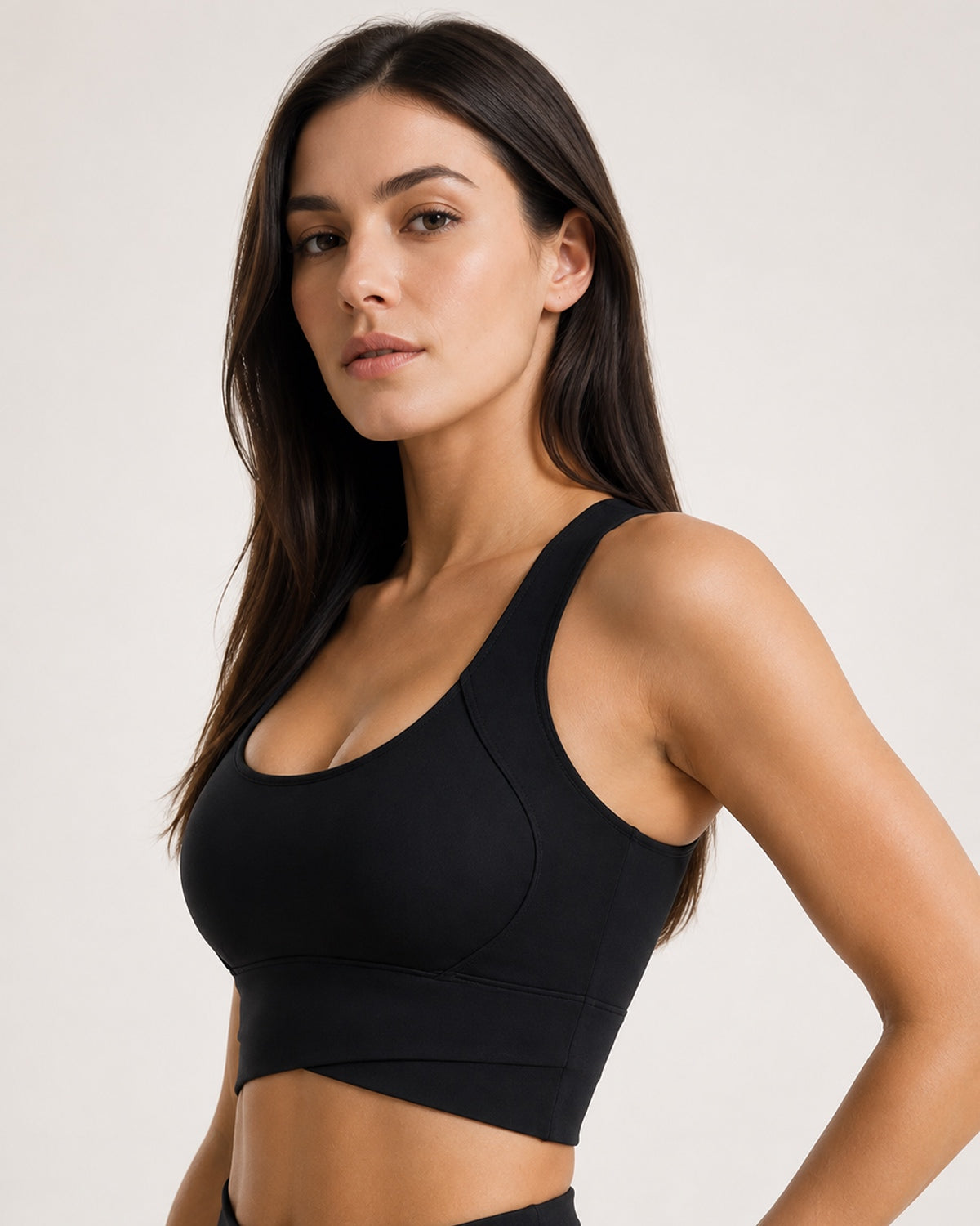 Sculpt Cross-Hem Support Bra Top (Black)