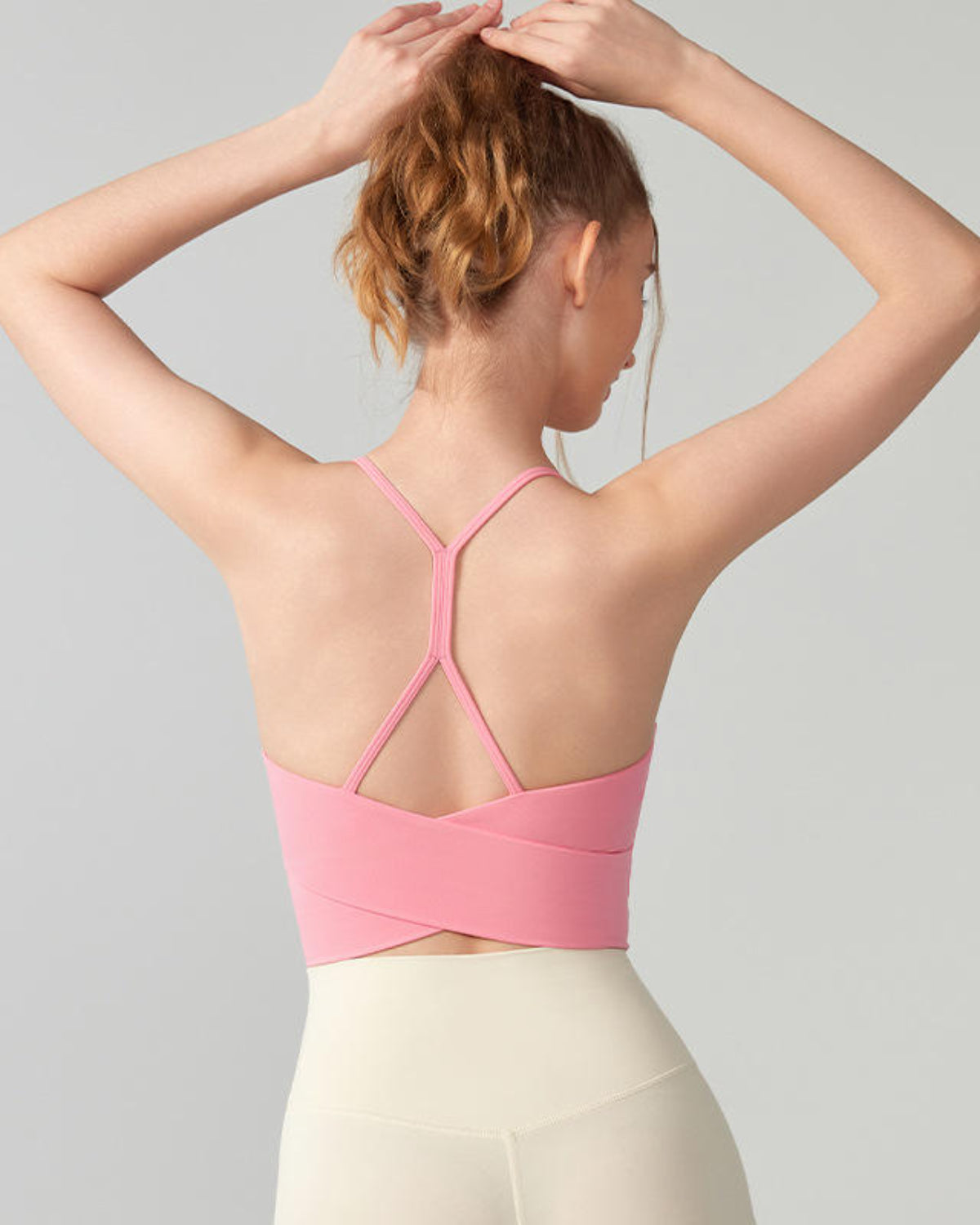 Swoosh Contour Wrap Tank | Y-Back Padded Workout Tank | Softretch® (Pink)