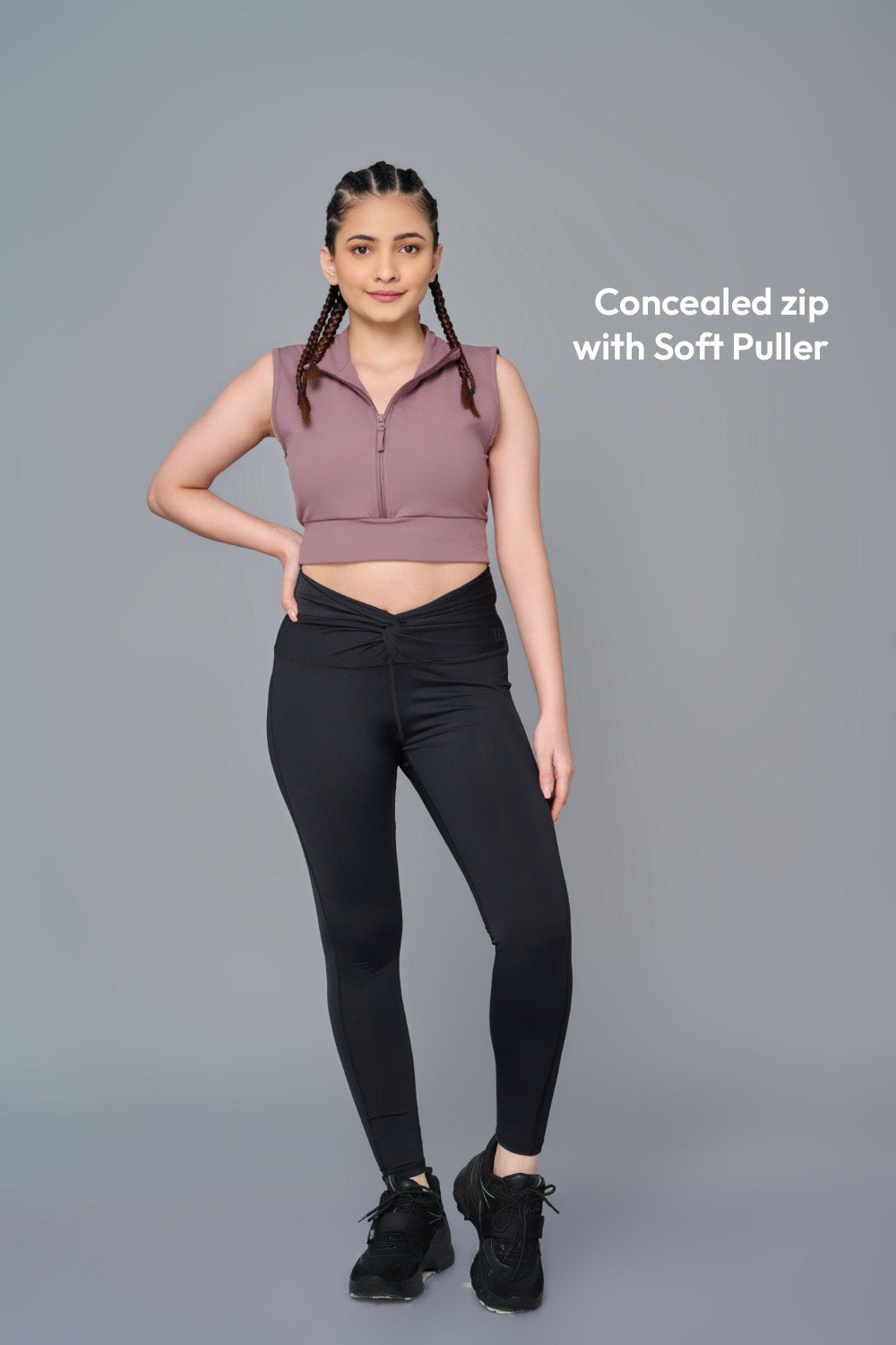 Core Front Zip High-Neck Crop Top (L) | Original Softretch®